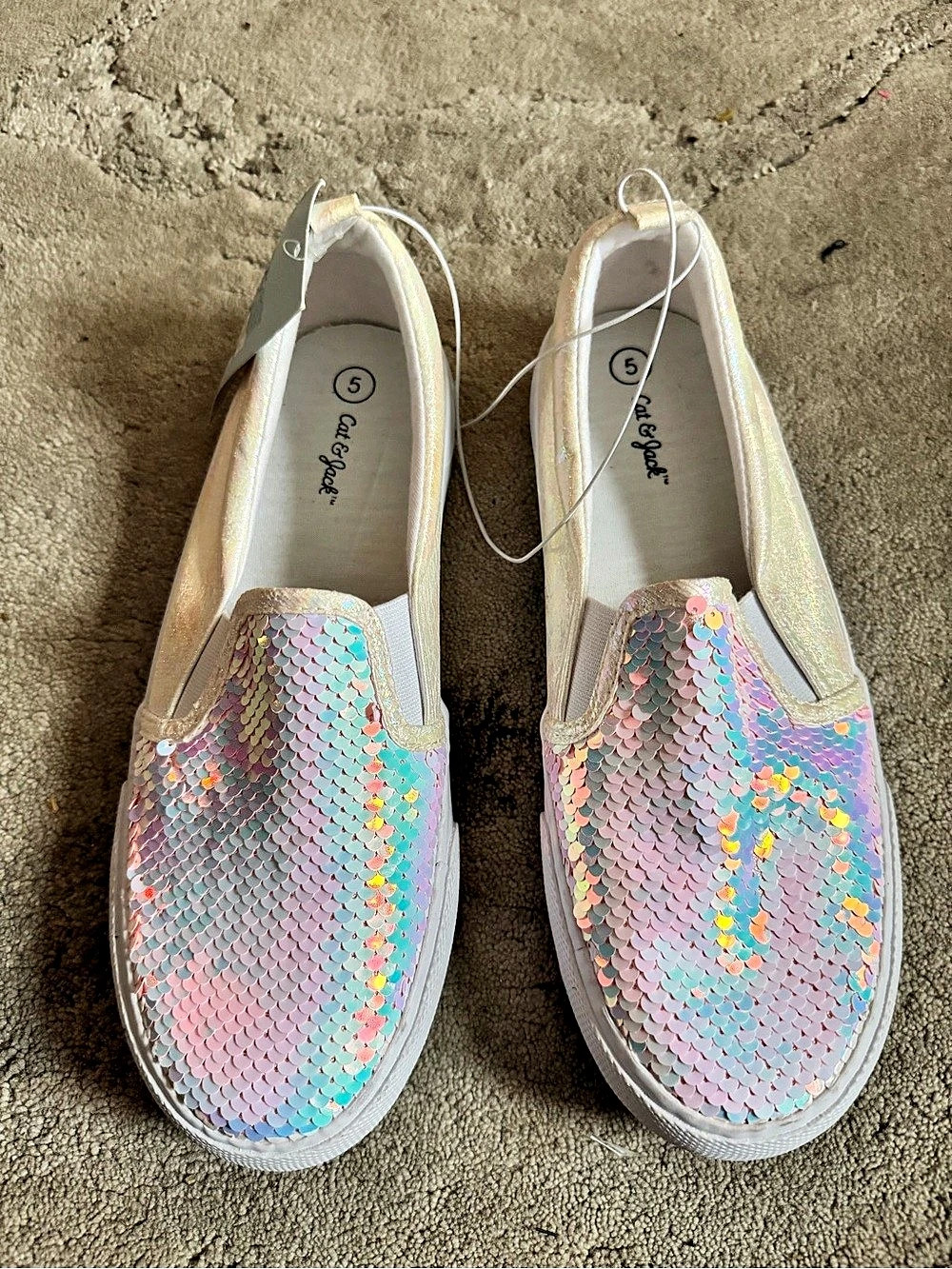 Cat & Jack Sequin Slip-On Sneakers Pink & White Girls US 5 NWT
